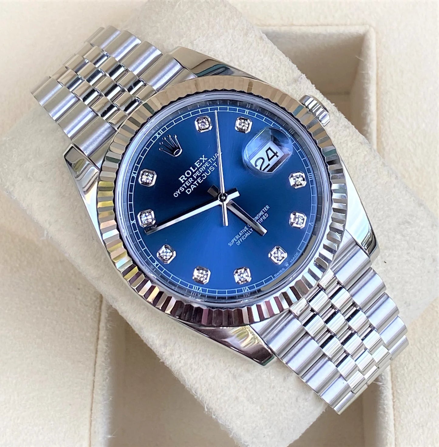 Rolex Datejust Blue Dial Diamond Metal Watch
