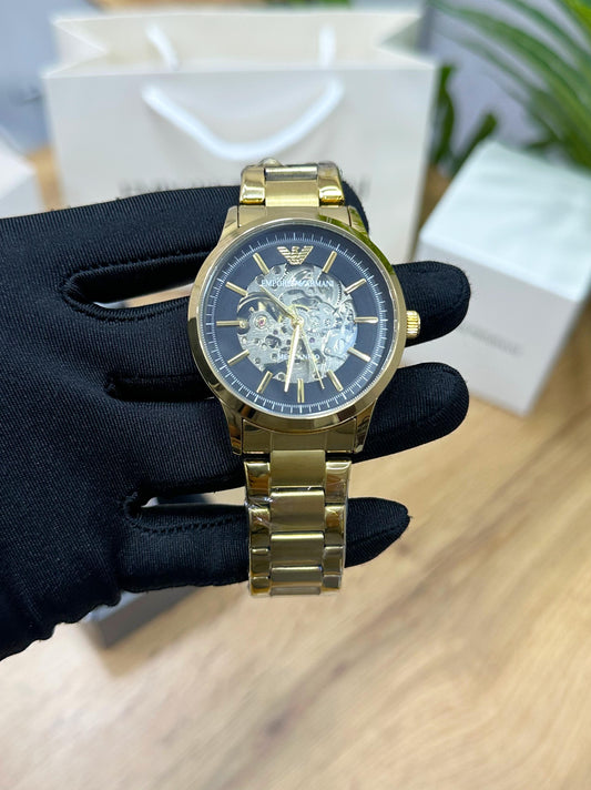 *NEW! EMPORIO ARMANI MECCANICO OPEN HEART AUTOMATIC GOLD BLACk