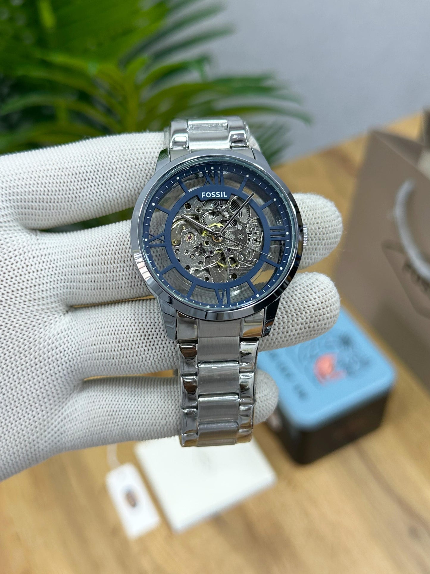 FOSSILL TOWNSMAN SKELETON BLUE DIAL AUTOMATIC