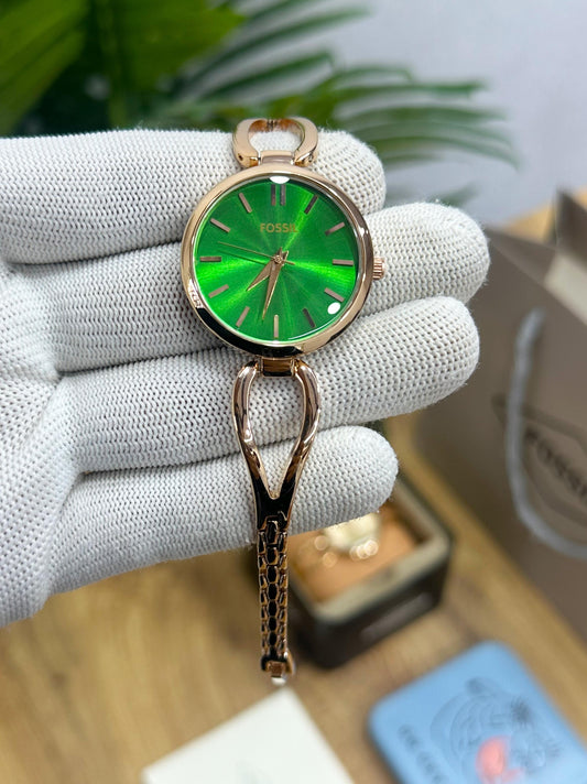 FOSSILL WOMEN'S ROSE GOLD WITH BEAUTIFUL GREEN DIAL