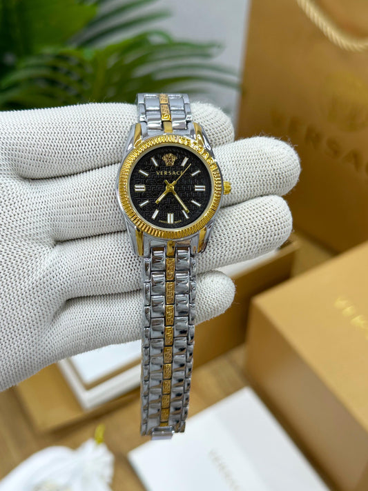 NEW! VERSACE TIMELESS GRECA BLACK MOTIF DIAL WATCH FOR HER
