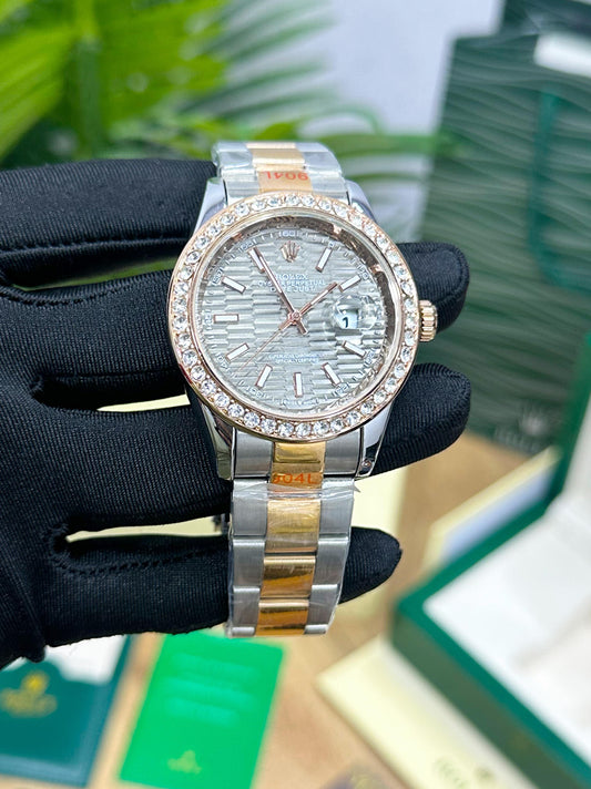 ROLEXX DATE-JUST 41mm OYSTERSTEEL, EVEROSE GOLD & DIAMONDS