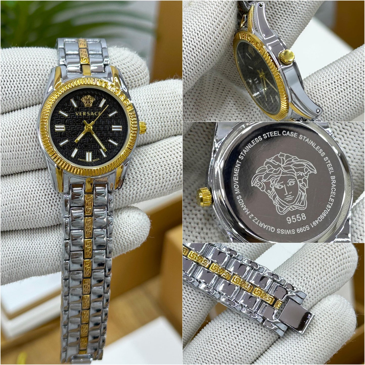 NEW! VERSACE TIMELESS GRECA BLACK MOTIF DIAL WATCH FOR HER